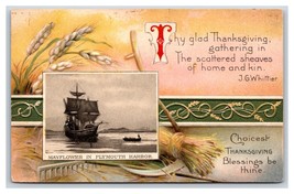 Mayflower in Harbor Thanksgiving Greetings Plymouth MA Embossed DB Postcard V15 - £2.67 GBP