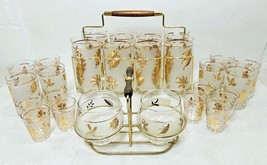 Set of 28 Piece Frosted Gold Leaf Glasses Highball Juice Shot Creamer/ Sugar - £65.65 GBP