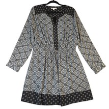 DR2 Womens Large Dress Roll Tab Long Sleeve V-Neck Black White Tie Waist - $279.69 MXN