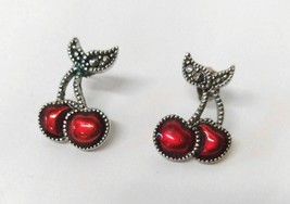 Cherry Marcasite Earrings Post Back AVON Rockabilly Coquette Red Silvertone .75&quot; - $14.50