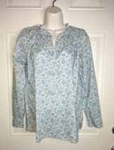 J. Crew V-Neck 1/2 Button-Down Ruffle Neck Long Sleeve Floral Blouse XSmall - $15.19