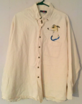 Jerzees men XL button close shirt long sleeve white 100% cotton with dog... - $10.88
