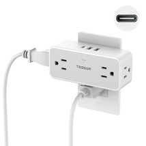 Multi Plug Outlet Splitter, 4 Wall Outlet Extender With 3 Usb Wall Charg... - £25.01 GBP
