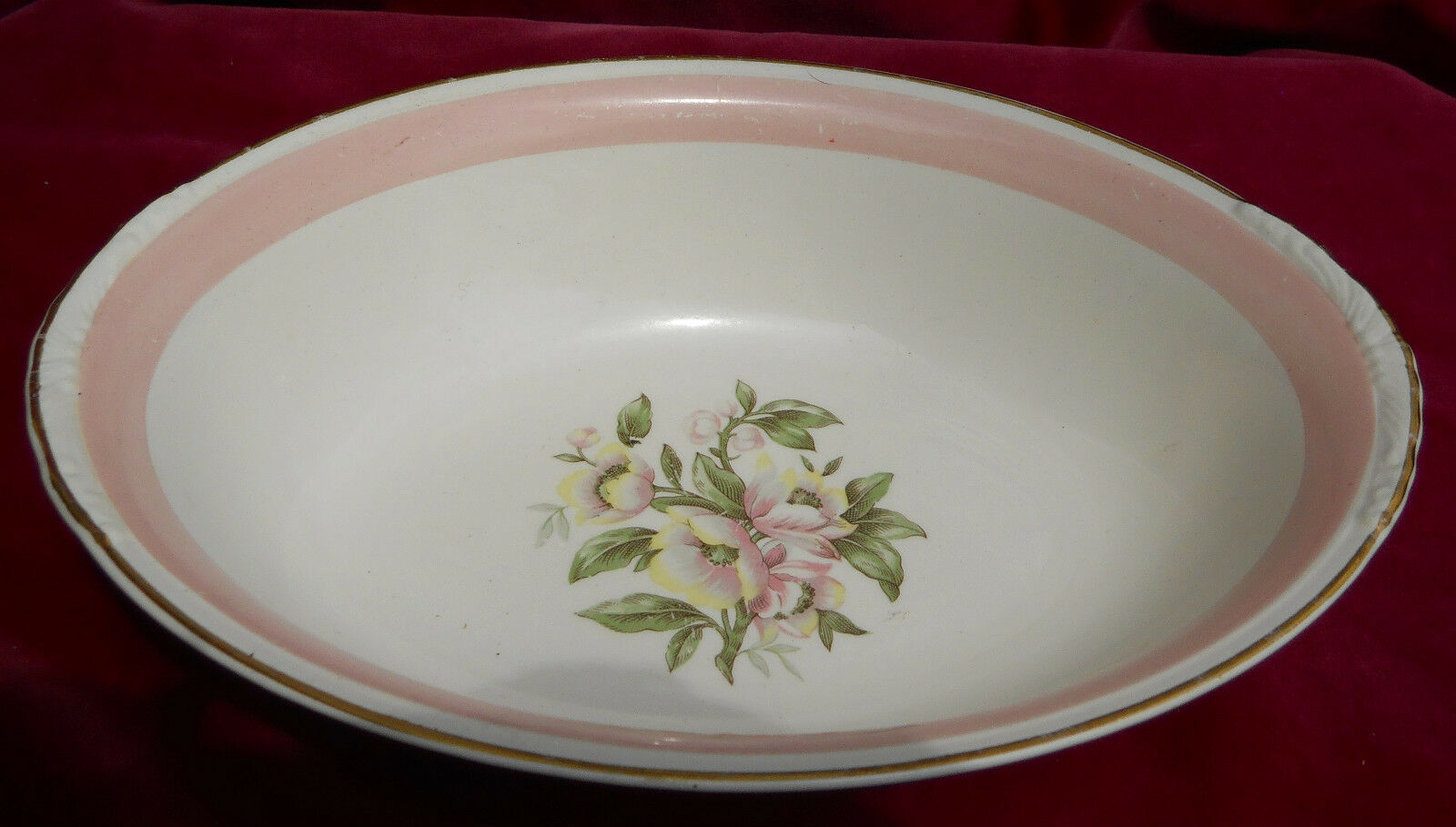 Primary image for HOMER LAUGHLIN NAUTILUS PINK BAND FLOWER N1769 BOWL S OVAL VEGETABLE SERVING