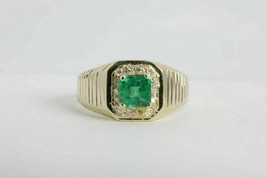 Men&#39;s 2.75ct Emerald &amp; Diamond 14K Yellow Gold FN Silver Wedding Engagement Ring - £103.33 GBP