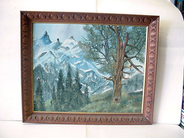 Majestic Mountains w/Trees Scene 16x20&quot; Framed Painting By A. Pliml - £48.83 GBP
