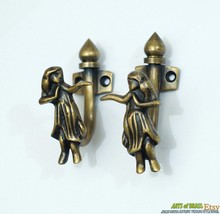 Pair of Vintage Hawaiian Hula Girl Solid Brass Wall mount Hooks - 3.42&quot; ... - $32.00