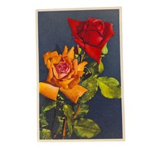 Postcard Red Orange Roses Flowers Sayings No. 665 Linen Unposted - $6.92