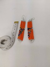 African Tribal Masai Handmade Beaded Beads Earrings Orange Jewelry - £7.56 GBP