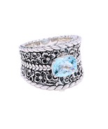 John Hardy JAI Blue Topaz+Floral Textured Saddle Band Sterling Silver Ri... - $199.95