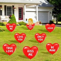 Valentine Day Yard Signs, 8PCS 13&quot; Red Heart Shape with Words Garden Signs Dec - £7.69 GBP