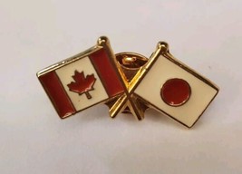 CANADA &amp; JAPAN Waving Flag Friendship Souvenir Lapel Hat Pin Tie Tack Pi... - £12.80 GBP