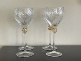 Murano Salviati Moretti Venetian 4 Hand Blown Swirl Gold Flake Water Goblets - £309.00 GBP