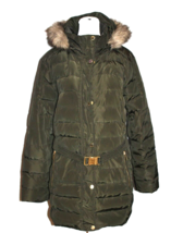 Michael Kors Faux-Fur-Trim Hooded &amp; Belted Puffer Down Coat Dark Moss Gr... - £56.73 GBP