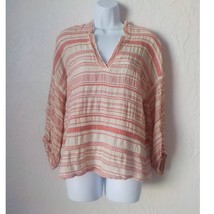 Lou Grey Loft Women Small Tunic Blouse V-Neck Ivory Red Stripe Pullover ... - $12.86