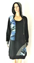  Black Blue Tunic Sweatshirt Hoodie Dress by Designer VB  Bracha Womens ... - £39.95 GBP