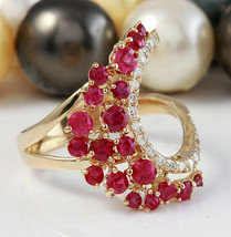 2.55Ct Round Cut Red Ruby and Diamond Cocktail 14K Yellow Gold Over Ring - £92.70 GBP