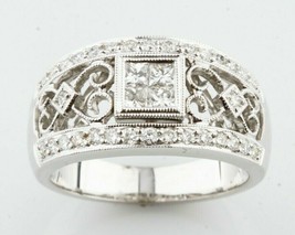Authenticity Guarantee 
18k White Gold Ornate Diamond Band Ring w/ Filigree D... - £971.12 GBP
