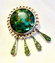 Vintage Sterling Silver Taxco Mexico Inlay Multi mineral Stone Pendant Brooch - £47.15 GBP