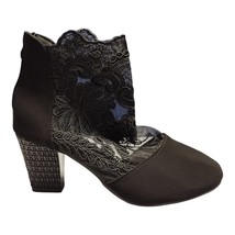 Womens Ankle Boots EU Size 39 Black Faux Suede Lacey Flower Block Heel B... - $29.19