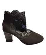 Womens Ankle Boots EU Size 39 Black Faux Suede Lacey Flower Block Heel B... - $29.19