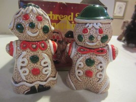 Vintage Ceramic Gingerbread Man Salt &amp; Pepper Shakers / napkin holder/ b... - £17.71 GBP