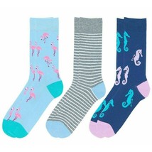 George Fashion Crew Men&#39;s Socks Stripes Seahorse Flamingo Shoe Size 6-12... - £12.53 GBP