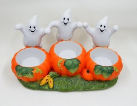 Halloween Partylite Porcelain Ghost Trio Tealight Holder Pumpkin Fall Decor - £23.90 GBP