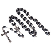 Collar de cuentas de oración de rosario de hematita cristiana católica c... - $18.12