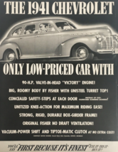 1941 Chevrolet Classic Low-Priced Car Vintage Print Ad - £11.09 GBP