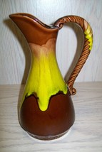 Pitcher Rope Design Handle Pottery Splash Brown &amp; Yellow - £10.16 GBP
