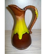 Pitcher Rope Design Handle Pottery Splash Brown &amp; Yellow - $12.95