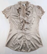 White House Black Market Ruffle Button Front Satin Blouse XXS Champagne - €10,34 EUR