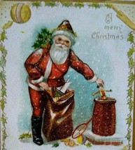 Santa Claus With Christmas Toys Postcard Embossed Germany Connersville IND 1908 - £11.81 GBP