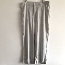 NYDJ Stretch Linen Pant 16 Gray Stripe Wide Leg Ankle Carpenter Pockets ... - $36.94