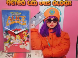 Alice in Wonderland Retro LED backlit VHS Case Desk or wall Clock. Man cave. - £20.45 GBP