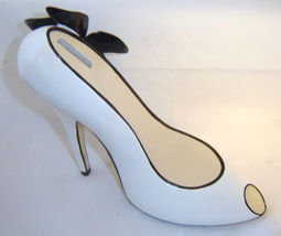 Stiletto Shoe Money Bank White Resin with Black Bow 7" High Savings Woman Gift image 3