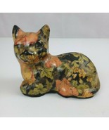 Vintage Ceramic Painted Floral Cat Figurine With Felt Bottom 3.75&quot; x 4&quot; - $27.15 CAD