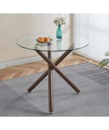 Modern Walnut Metal Leg Glass Dining Table - $259.43 CAD