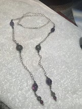 silver purple beaded filigree wrapped necklace long no clasp large loops... - £39.25 GBP