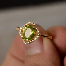 1.80Ct Oval Cut Peridot Halo Wedding Engagement Ring 14k Yellow Gold Finish - £68.19 GBP