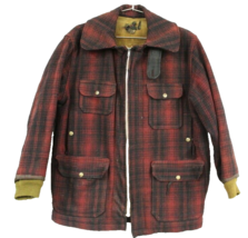 VTG Woolrich Buffalo Plaid Hunting Coat S 40 Wool Red Black Game Pouch Fair - $123.75