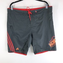 Adidas Mens Swim Trunks Mesh Brief Lace Up Logo Zip Pocket Gray Red L - £11.40 GBP