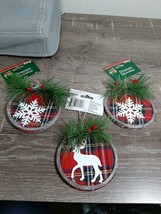 Christmas House Set of 3 Rustic Lodge Ornaments Reindeer and 2 Snowflake... - £16.71 GBP
