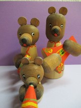 Set of Russian Folk Art Wood Turned Brown Bear Musicians Hand Painted Bears  - £9.45 GBP