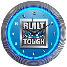 Licensed Built Ford Tough LED Auto Car Garage OLP Sign Neon Clock 15&quot;x15... - $85.99