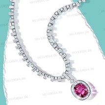 Delicate 23Ct Cushion Cut Simulated Sapphire Halo Women&#39;s Necklace 925 Silver - £324.39 GBP