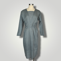 Vintage 1980s Handmade Blue Gray Pinstripe Dress Batwing Large Knee Leng... - £34.40 GBP