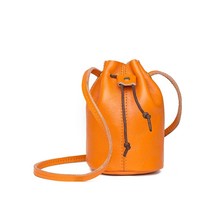 Solid Color Oil  Leather Bucket Bag Designer Draw Cord Women  Crossbody Bags Sof - £61.39 GBP