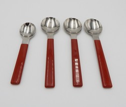Acrylic Red Handle Round Spoons Japan Set of 4 Tablespoon Teaspoon - £15.72 GBP
